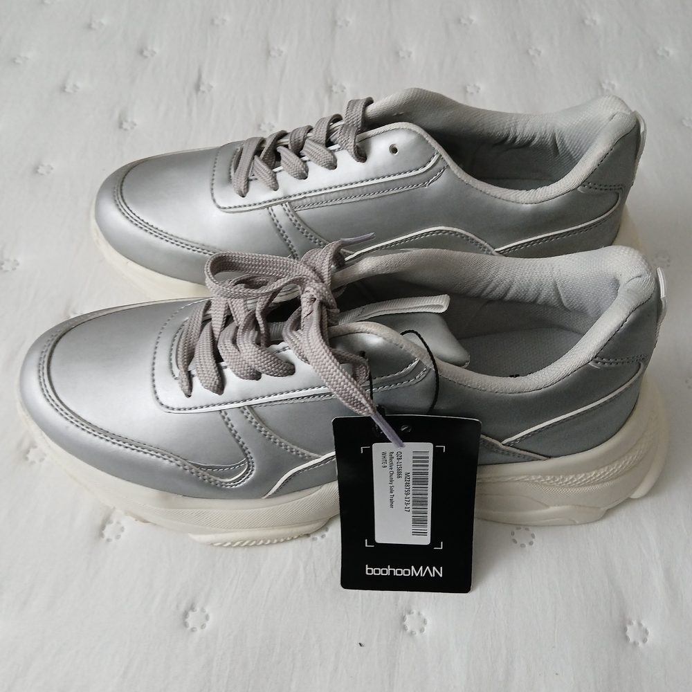 BoohooMAN Silver Sneakers for Men